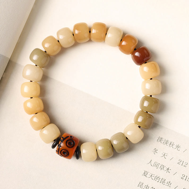 Natural Bodhi Seed & Red Sandalwood Om Mani Padme Hum Citipati Kapala Bracelet