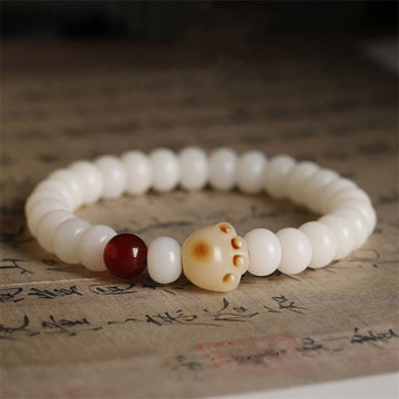 Natural Bodhi Seed and Charming Paw Lucky Cat Bracelet