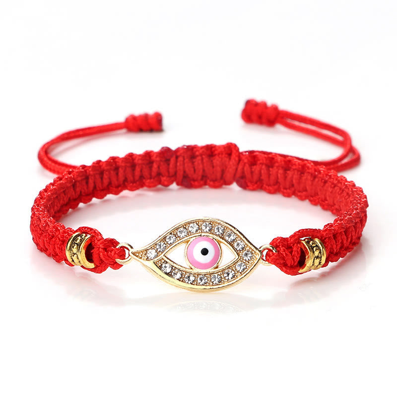 Handmade Evil Eye Red String Braided Bracelet with Gold or Silver Border