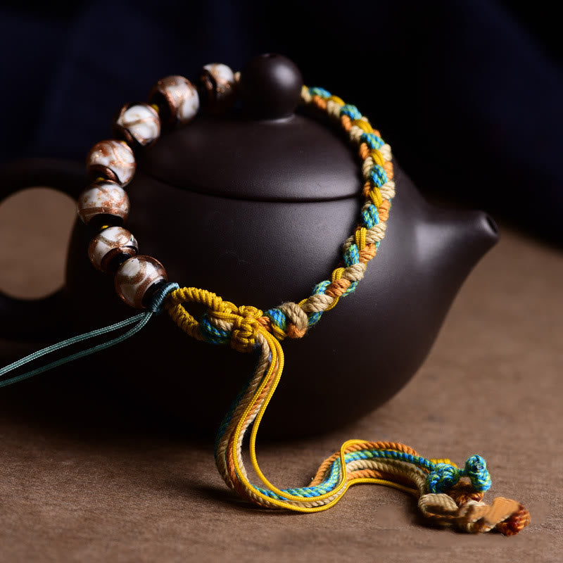 Handcrafted Multicolored Liuli Glass Bead Five Elements Braided Bracelet
