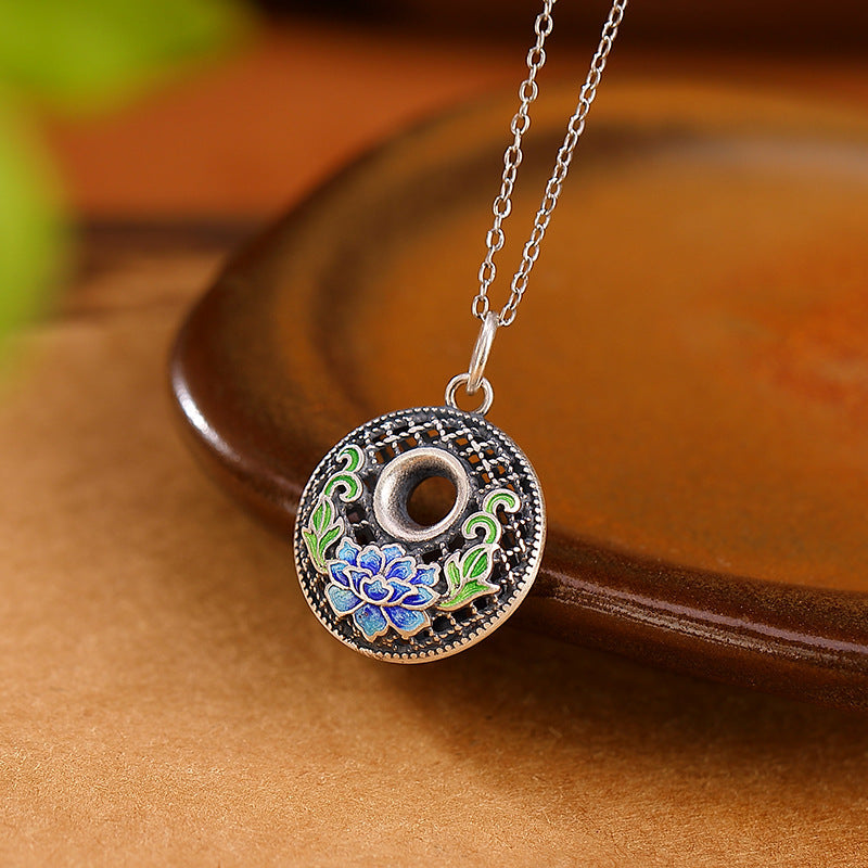 999 Sterling Silver Koi Fish Fu Character Lotus Peace Buckle Wealth Necklace Pendant