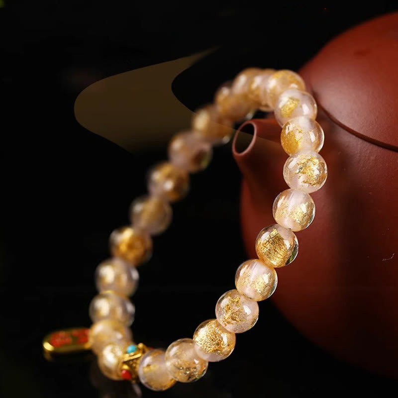 Vibrant Liuli Glass Bead Bracelet with Fu Prosperity Charm