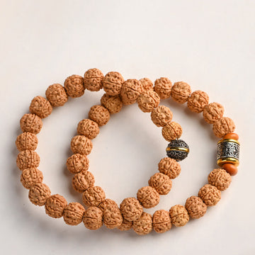 Tibetan Rudraksha & Bodhi Seed Bracelet with Hetian Jade and Gold Sheen Obsidian