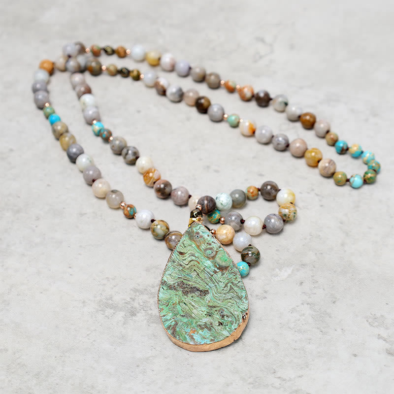 Handmade Imperial & Picture Jasper Beaded Necklace with Unique Picasso Jasper Pendant
