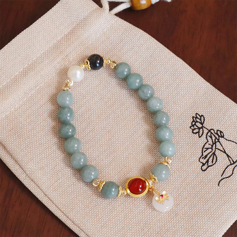 Natural Jade Red Agate Pearl Bow Tie Luck Bracelet
