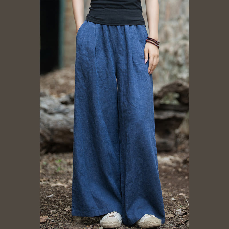 Retro Wide Leg Pants Casual Women's Yoga Pants With Pockets