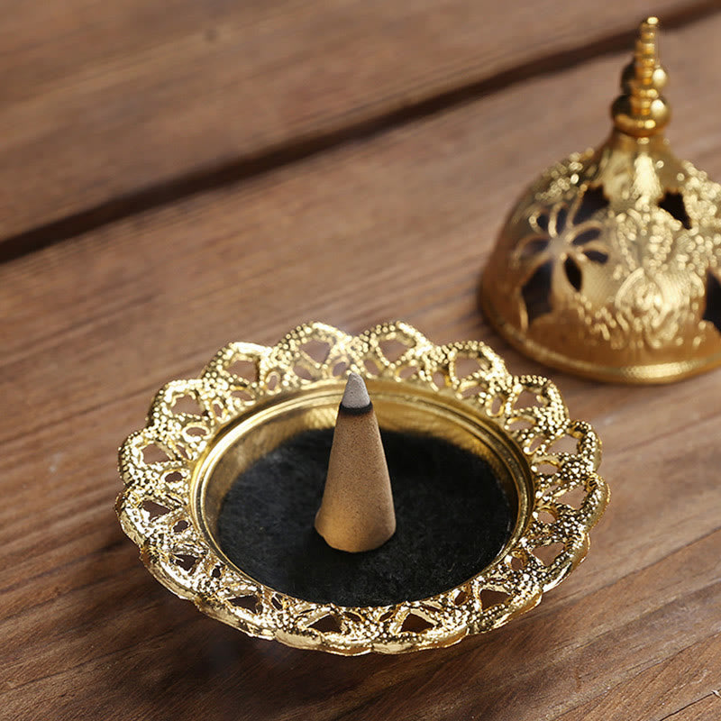 Gold Wu Lou Gourd Alloy Metal Incense Burner for Meditation & Sacred Spaces