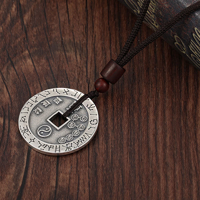 Handmade Sterling Silver & Copper Bagua Yin Yang Chinese Coin Pendant Necklace