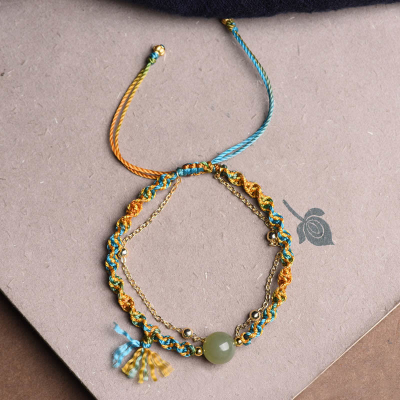 Handmade Colorful Rope & Jade Bead Double Layer Bracelet