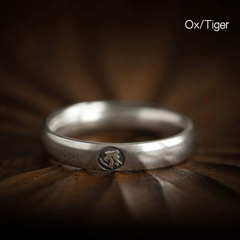 Chinese Zodiac Natal Buddha Couple Silver-plated Ring