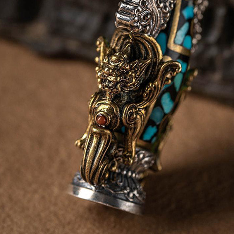 Tibetan Nine-Eye Dzi Bead Turquoise Buddha Wealth Rotation Necklace (Extra 30% Off | USE CODE: FS30)