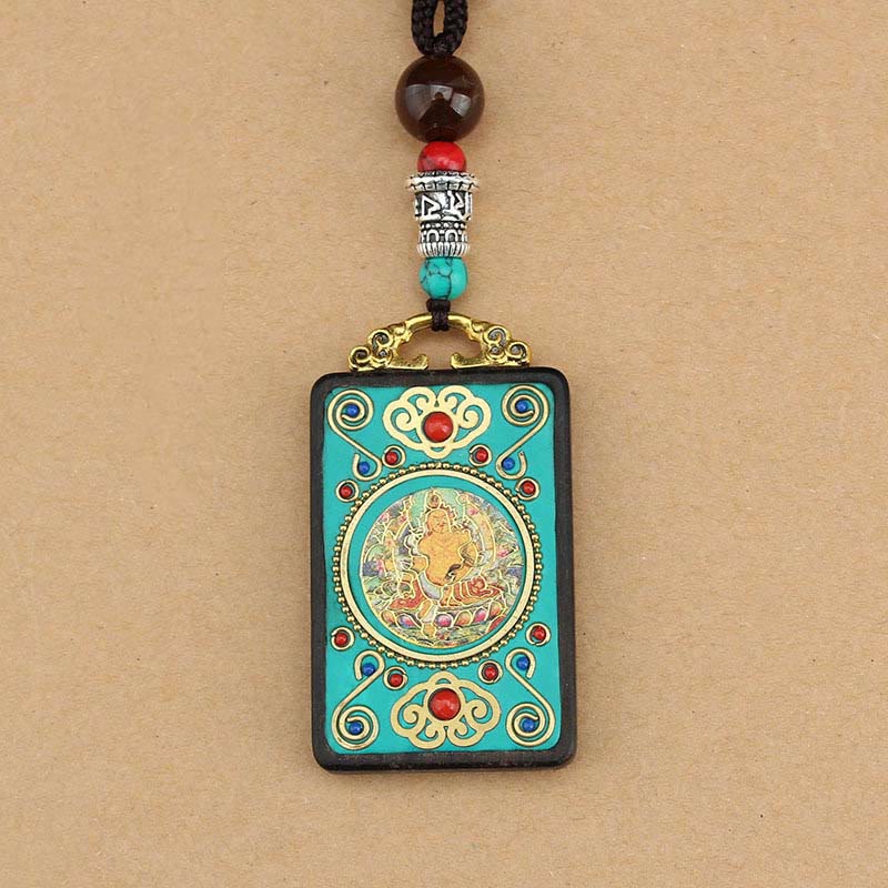 Tibet God Of Wealth Money Tree Golden Phoenix Thangka Ebony Peace Necklace Pendant