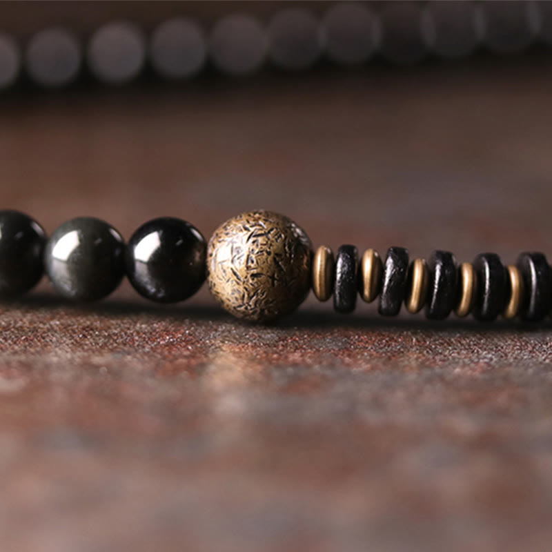 Rainbow Obsidian Ebony Wood Copper Positive Multilayer Bracelet