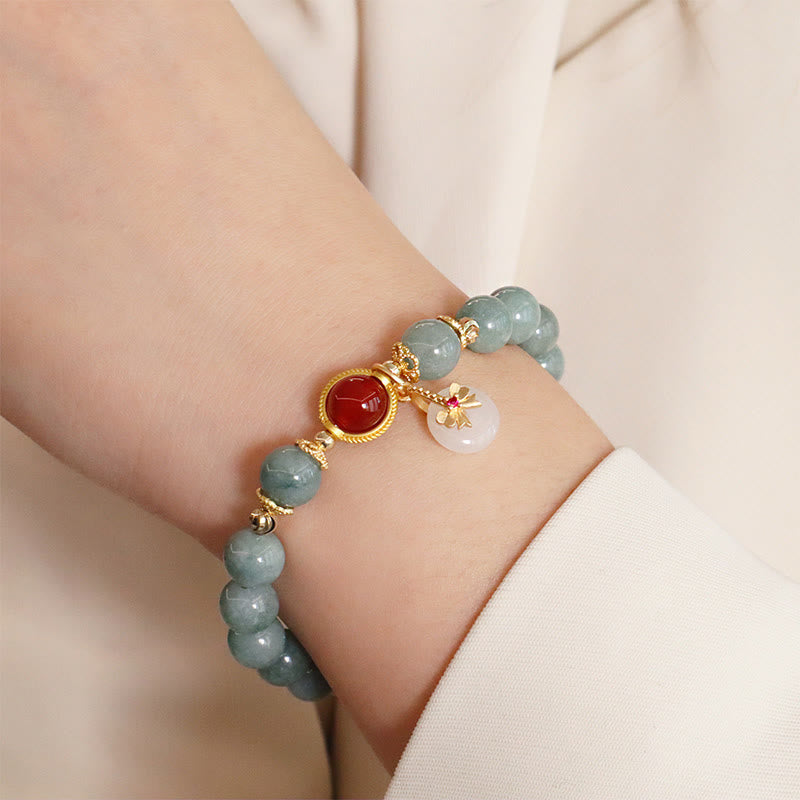 Natural Jade Red Agate Pearl Bow Tie Luck Bracelet