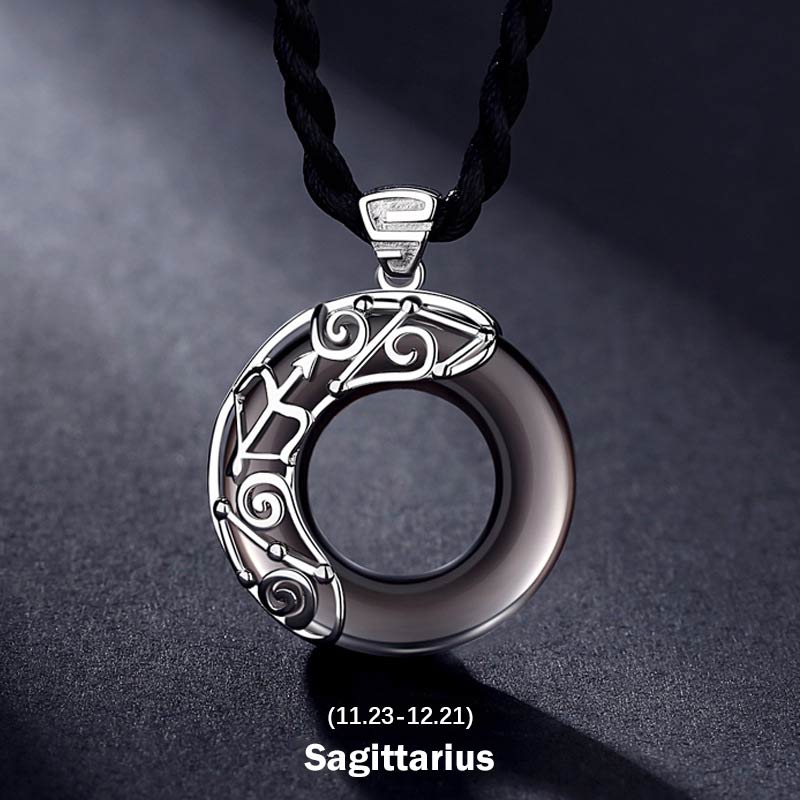 12 Constellations of the Zodiac Ice Obsidian Blessing Round Pendant Necklace