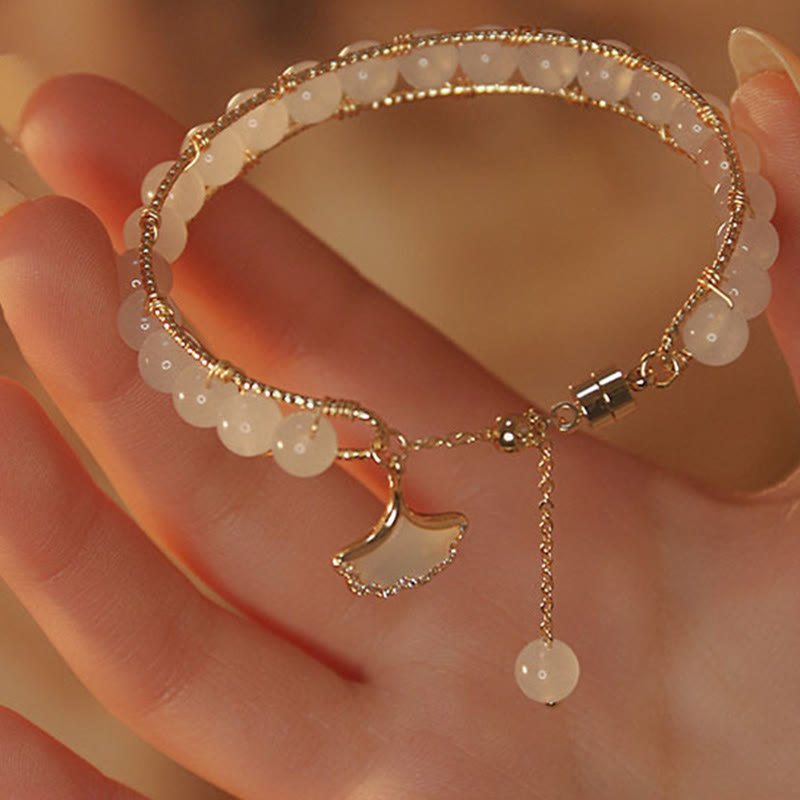 Ginkgo Leaf Jade Bead Luck Bracelet