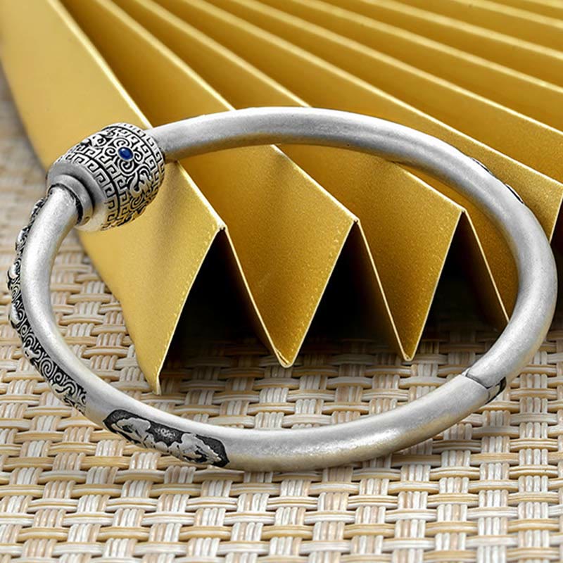 990 Fine Silver Tibetan Om Mani Padme Hum Engraved Auspicious Clouds Bangle