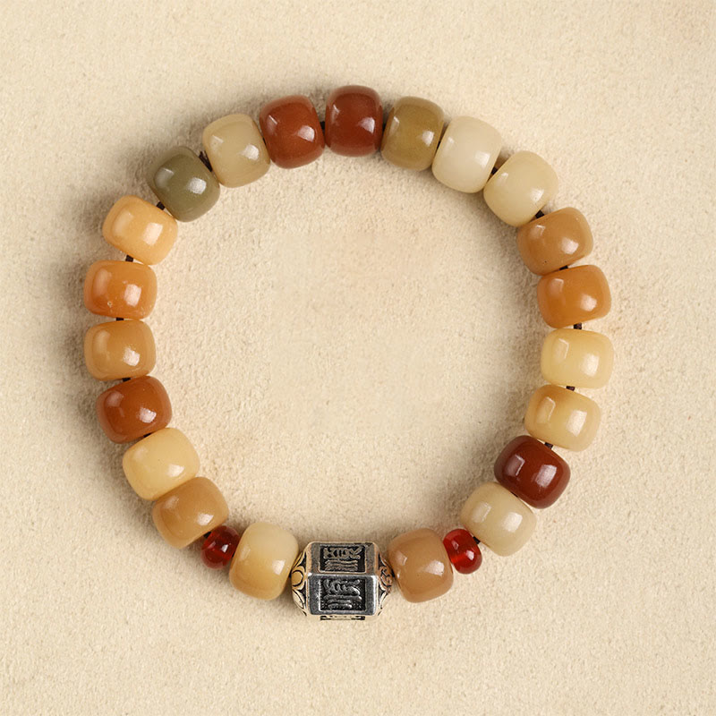 Natural Bodhi Seed & Red Sandalwood Om Mani Padme Hum Citipati Kapala Bracelet