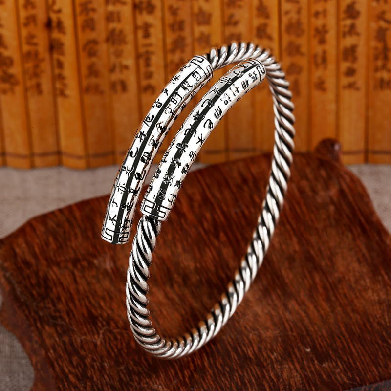 Retro Heart Sutra Twisted Design Pattern Balance Bracelet Bangle