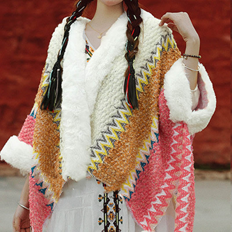 Tactile Striped Knitted Travel Meditation Tibetan Shawl
