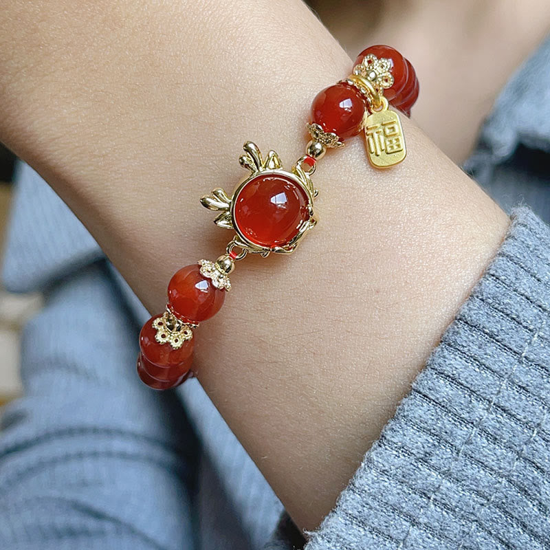 Year of the Dragon Red Agate Jade Peace Buckle Fu Character Success Bracelet