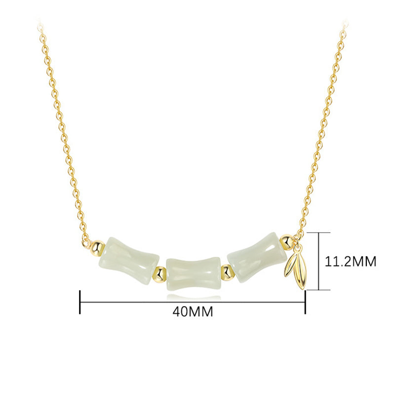 925 Sterling Silver Hetian Jade Bamboo Fu Character Prosperity Necklace Pendant Bracelet