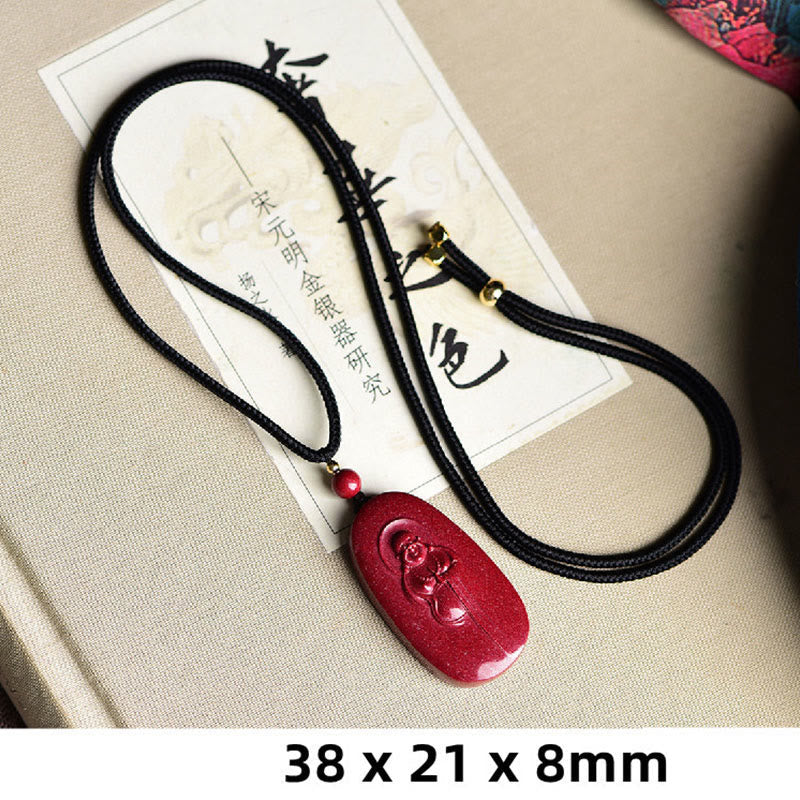 Laughing Buddha Yin Yang Chinese Zodiac Gourd Natural Cinnabar Blessing Necklace Pendant