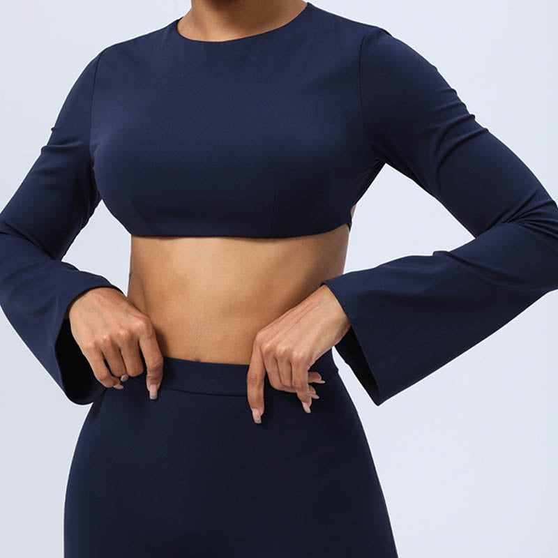 Long Sleeve Backless Strap Top Bra Flare Pants Fitness Yoga Outfit