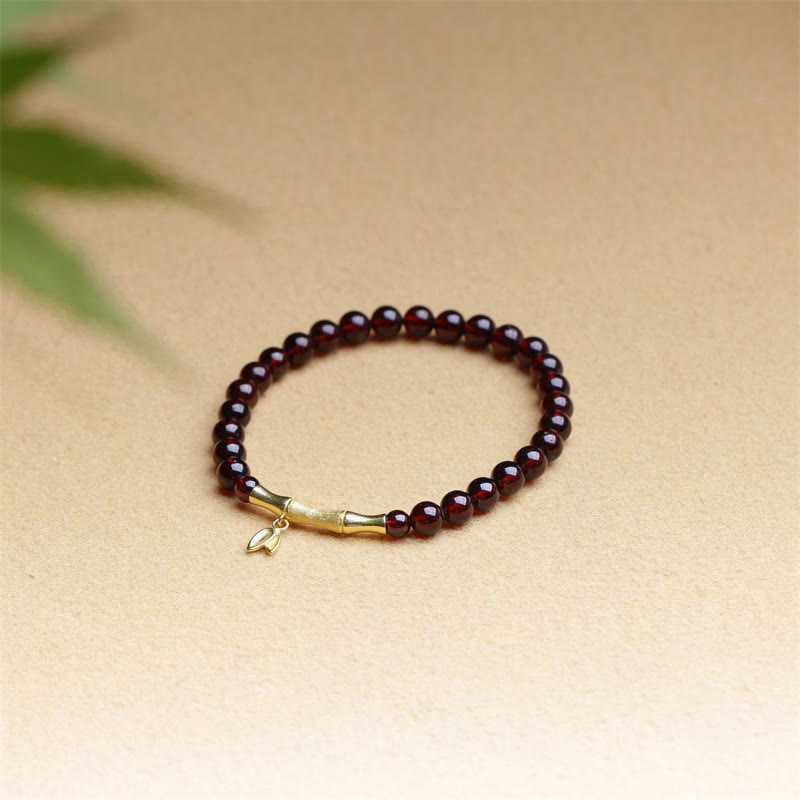 14K Copper Plated Gold 925 Sterling Silver Plated Gold Natural Garnet Bamboo Protection Bracelet