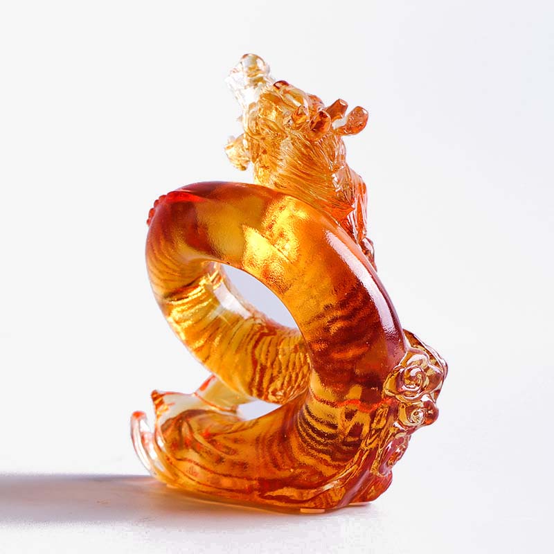 Year of the Dragon Handmade Chinese Zodiac Yellow Dragon Liuli Crystal Art Piece Protection Home Office Decoration