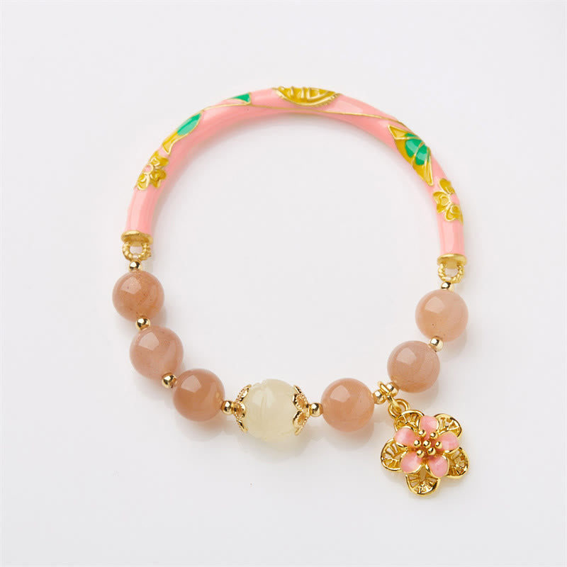 Natural Sun Stone Golden Silk Jade Flower Charm Wealth Bracelet Bangle