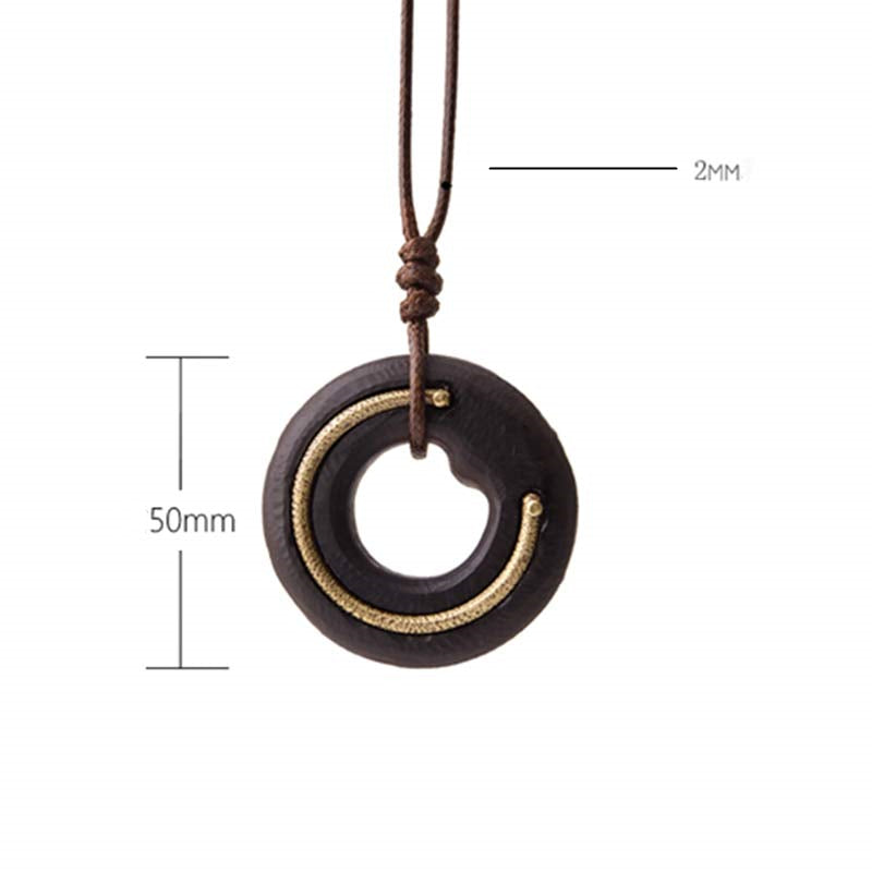 Zen Circle Ebony Wood Peace Calm Necklace Pendant