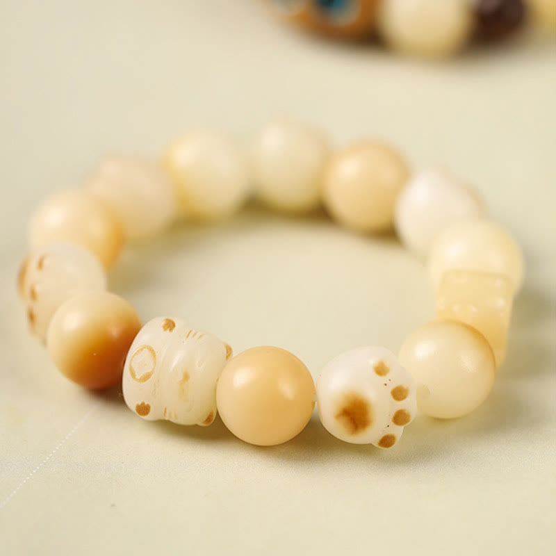 Natural Bodhi Seed Sandalwood Lucky Cute Cat Head Paw Claw Peace Bracelet