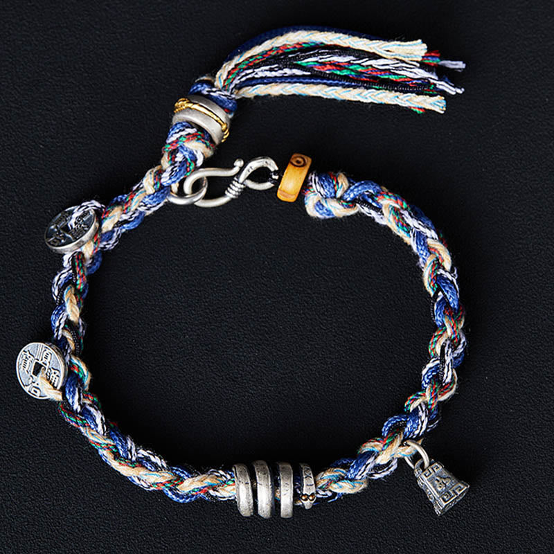Handmade 925 Sterling Silver Gold Chinese Coin & Scales Charm Blessing Bracelet