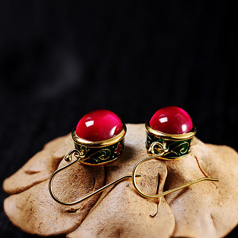 Round Red Corundum Confidence Hook Drop Dangle Earrings