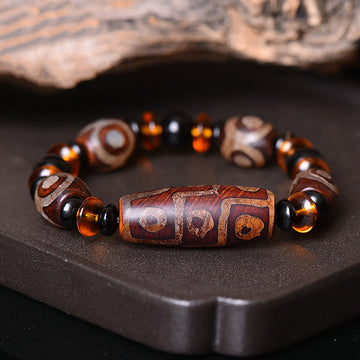 Tibetan Retro Natural Nine-Eye Dzi Bead Blessings Bracelet