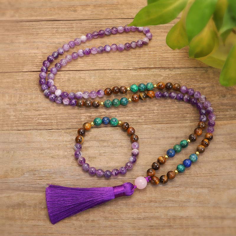Tibetan Amethyst Purify Bracelet Mala Set