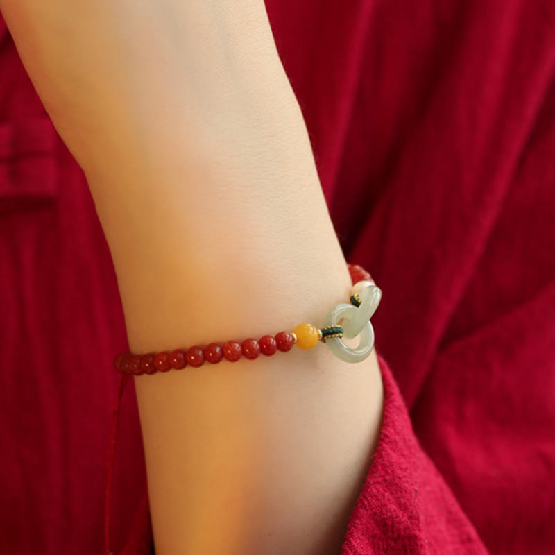 Natural Red Agate Hetian Jade Double Peace Buckle Confidence Bracelet