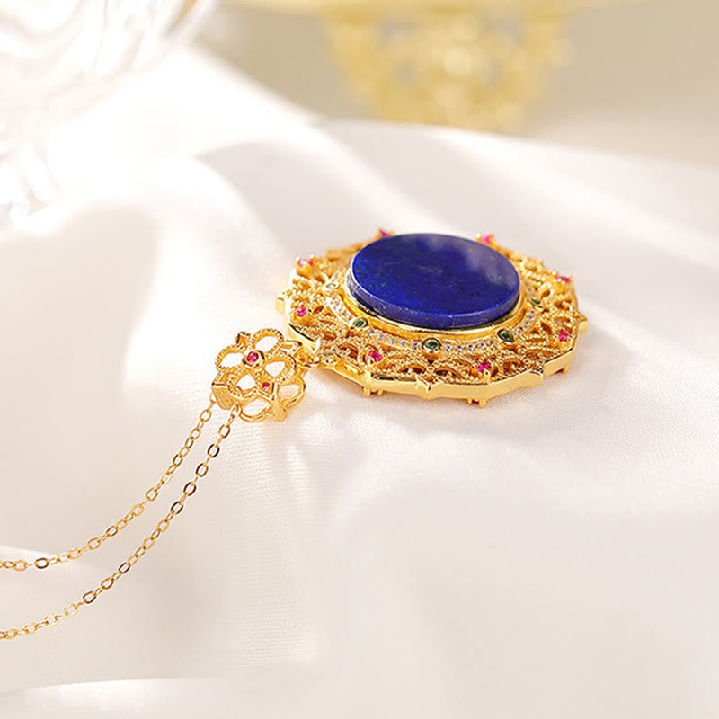925 Sterling Silver Plated Gold Lazurite Positive Necklace Pendant