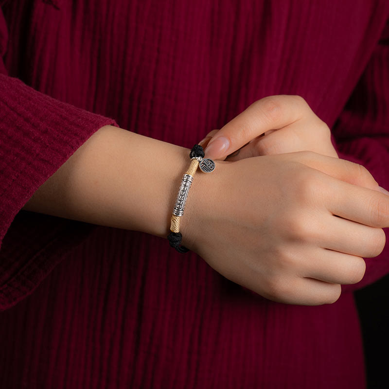 999 Sterling Silver Tibet Handmade Om Mani Padme Hum Fu Character TopRank Character Luck Braided Bracelet