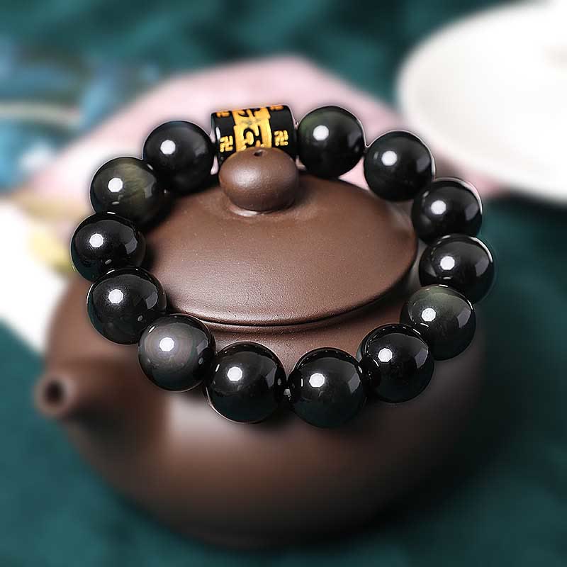 Rainbow Obsidian Om Mani Padme Hum Swastika Positive Bracelet