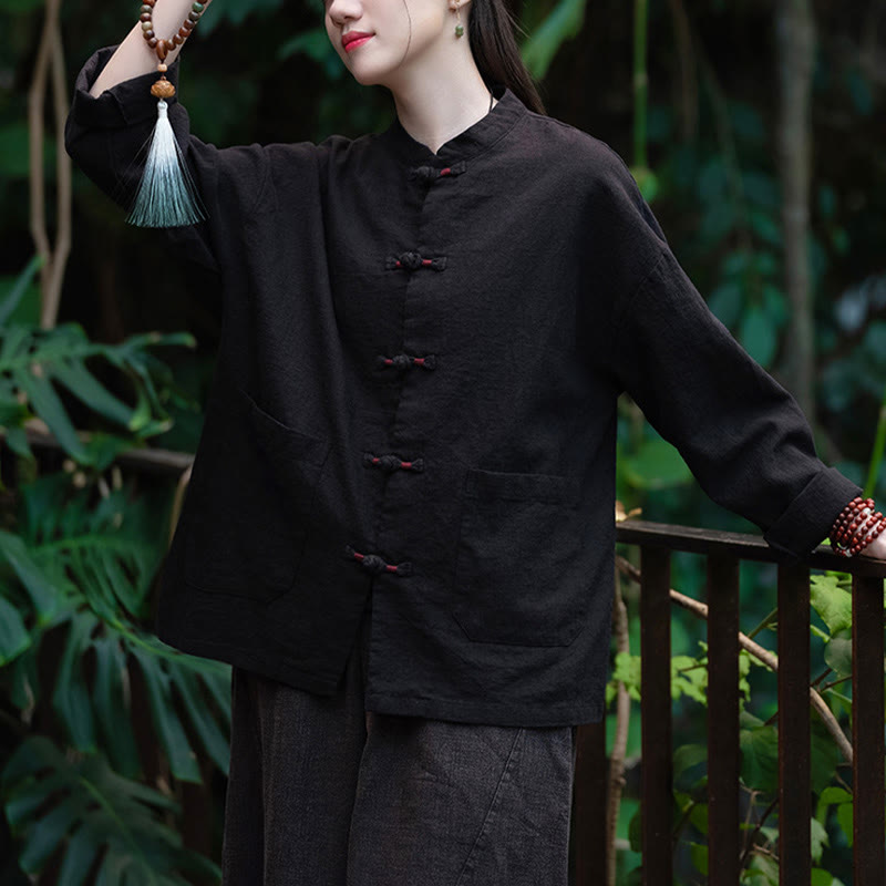 Frog-Button Shirt Zen Meditation Top Clothing Cotton Linen Jacket