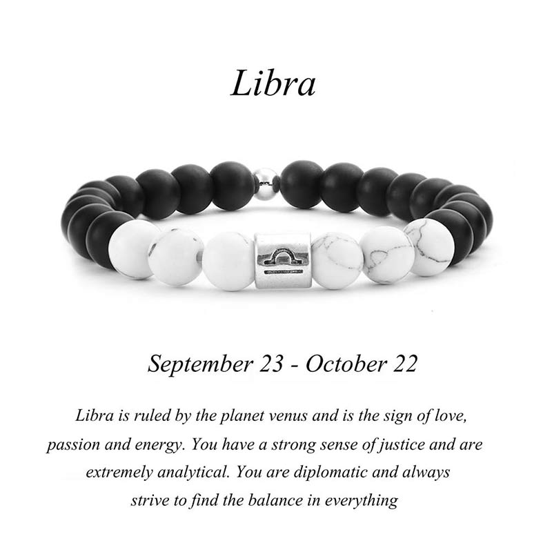12 Constellations of the Zodiac Natural Frosted Stone White Turquoise Bead Fortune Bracelet