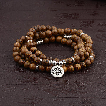 Tibetan Lightning Strike Wood Bracelet Lotus Buddha Mala