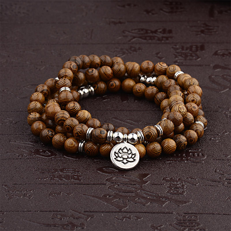 Tibetan Lightning Strike Wood Bracelet Lotus Buddha Mala