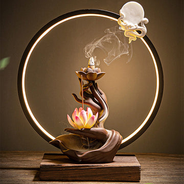 Zen Buddha and Lotus Bergamot Healing Ceramic Incense Burner