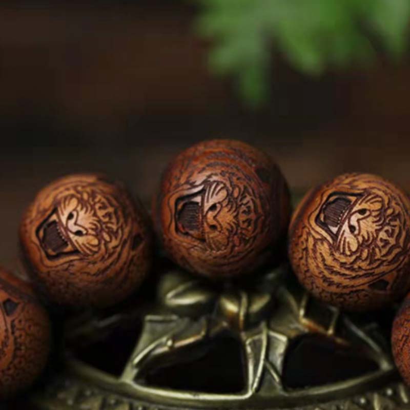 Tibetan Rosewood Engraved Tiger Bead Bracelet for Men