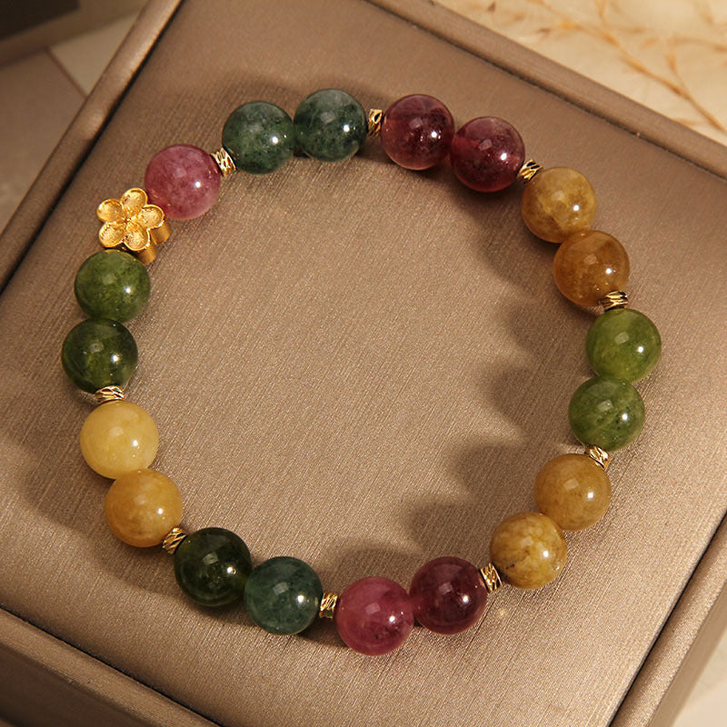 Natural Colorful Tourmaline Golden Flower Positive Bracelet