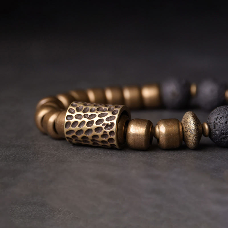 Lava Rock Stone Rainbow Obsidian Copper Support Healing Bracelet