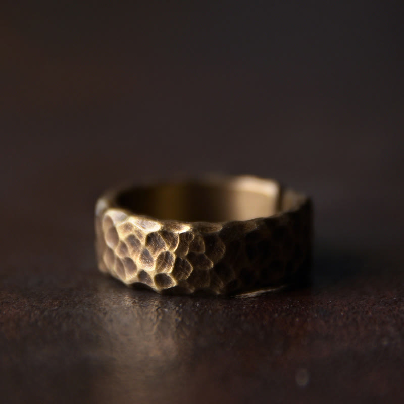 Handcrafted Tibetan Bump Texture Adjustable Copper Brass Ring for Men & Women